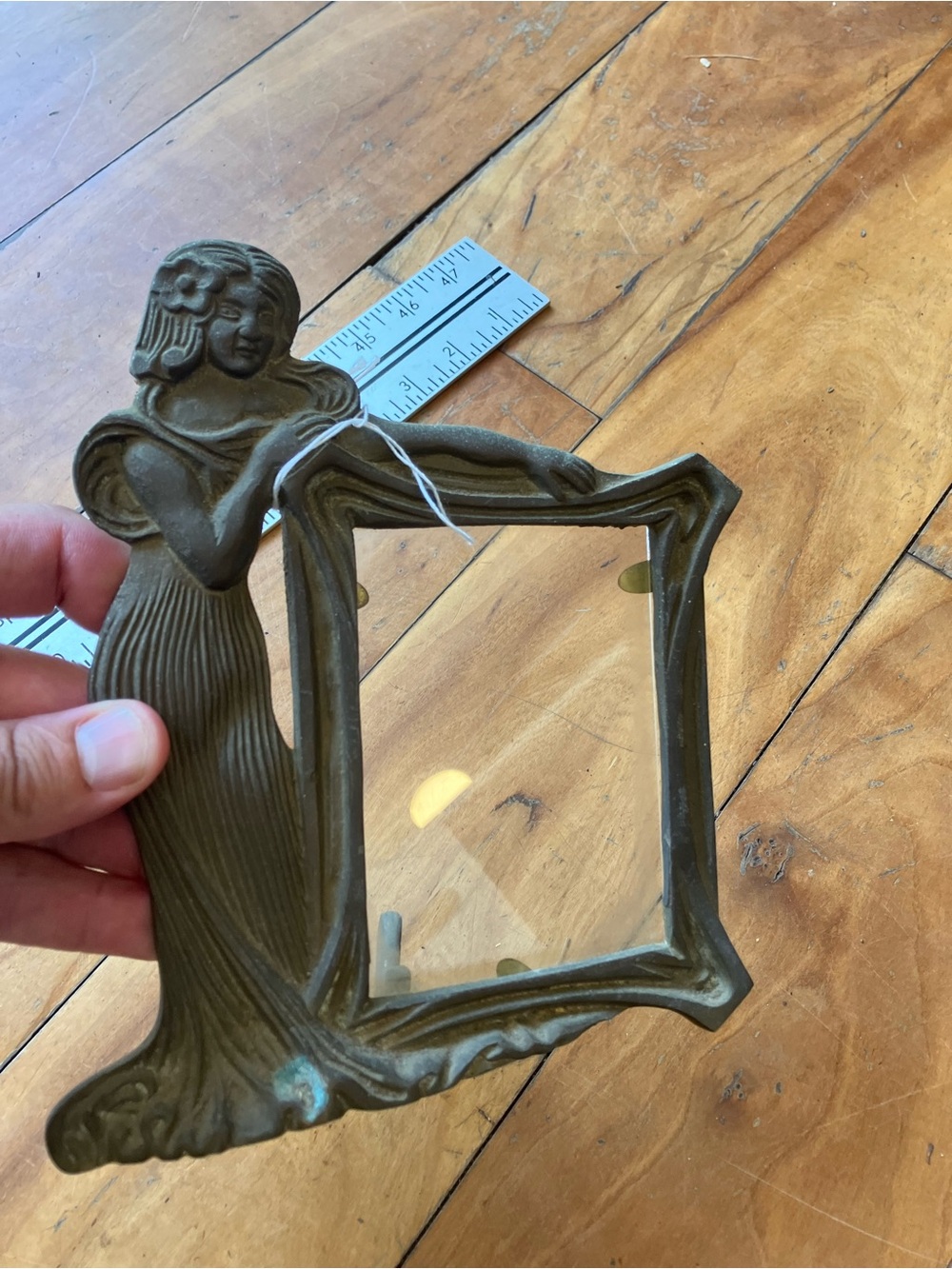 Art Nouveau Lady Brass Picture Frame - Greenish Bronze